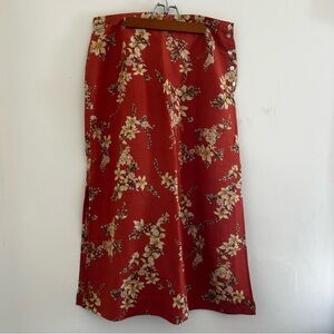 Vintage Emma James Salmon Pink Red Floral Rayon Ramie Maxi Skirt Size 14